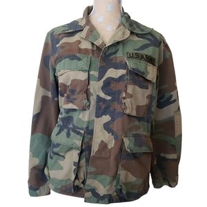 Vintage U.S. Army military canvas jacket small EUC bdu woodland camo